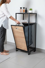 2 Raflı Metal Banyo Düzenleyici, Kapaklı Çamaşır Sepeti ve Çok Amaçlı Raf Ünitesi