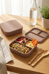 3 Bölmeli Silikon Saklama Kabı – Kapaklı, Sızdırmaz, Lunch Box & Öğün Kabı (Toprak Renk)