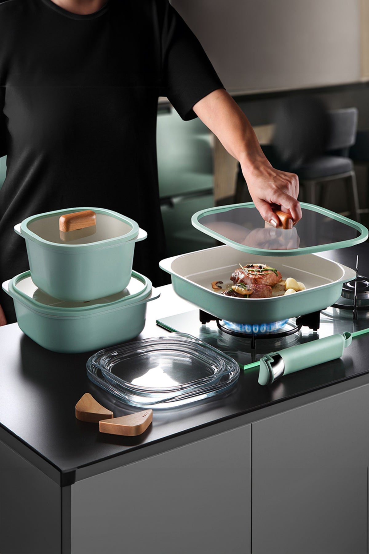 Neoflam Fika Comfort Yeşil Tencere ve Tava Seti 10 Parça