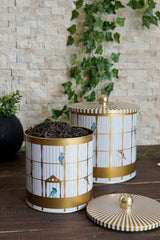 Birdcage Desenli Metal Saklama Kabı 2'li Set 2.1 Litre + 4.1 Litre Erb48t7
