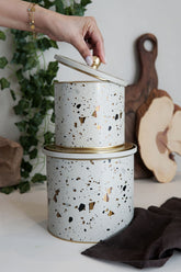 Terrazo Desenli Metal Saklama Kabı Seti - 2'li Set (1,7 lt - 3,5 lt)