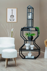 Gitar Tasarımlı Metal Kitaplık, 5 Raflı Dekoratif Raf Ünitesi, Müzik Temalı Salon Standı