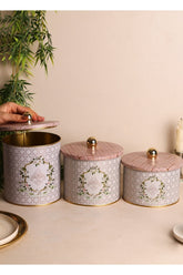 Rosy Desenli Metal Saklama Kabı Seti - 3'lü Set (1,3 Lt - 1,7 Lt - 2,1 Lt) ERB30U7