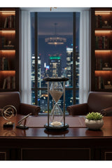 Dev Boy Güneş Saatli Kum Saati 31.5 cm Lüks Masaüstü Hediyelik Siyah Gümüş Modern Ofis Aksesuarı