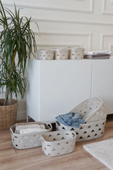 Deri Desenli Saklama ve Düzenleme Sepet Takımı (7’li), Krem