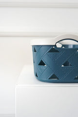 Deri Desenli Saklama ve Düzenleme Sepet Takımı (3'lü), Mavi