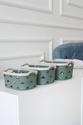 Deri Desenli Saklama ve Düzenleme Sepet Takımı (3'lü), Yeşil