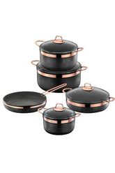 Brioni Royal Stone 9 Parça Antrasit&bakır Taş Granit Tencere Seti