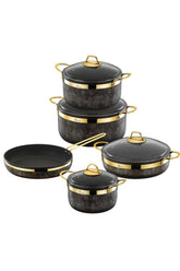 Brioni Royal Stone 9 Parça Kum Taşı&altın Taş Granit Tencere Seti