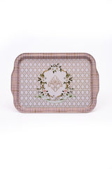 Rosy Desenli Metal Tepsi - Çay Kahve Tepsisi - Sunum Tepsisi 21 Cm X 31 Cm Ee162-u7