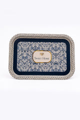 Azulejos Desenli Metal Tepsi - Çay Kahve Tepsisi - Sunum Tepsisi 28 Cm X 40 Cm Ee164-7n