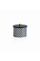 Ef145-g8 Checkers Black Desenli Yuvarlak Metal Saklama Kabı 17.5 Cm