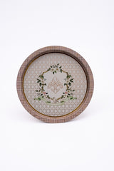 Rosy Desenli Yuvarlak Metal Tepsi - Çay Kahve Tepsisi - Sunum Tepsisi 37 Cm Ee163-u7