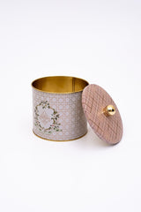 Rosy Desenli Yuvarlak Metal Saklama Kabı, Erzak Saklama Kabı - Organizer 14 Cm X 12,5 Cm Er142-u7