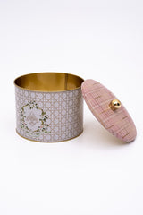 Rosy Desenli Yuvarlak Metal Saklama Kabı 14 Cm, Erzak Kabı - Organizer 17,5 Cm X 13 Cm Er145-u7