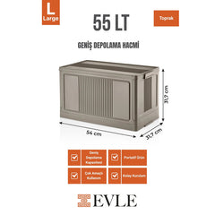 Evle Çok Amaçlı Modüler Kasa, İstiflenebilir Organizer Düzenleyici 55 lt, 54 x 31, 7 x 31, 7 cm, Toprak