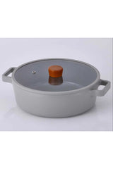 Fika Cam Kapaklı Alüminyum Sığ Tencere 30cm Gri Mutfak 1 Adet