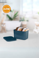 6 litre kapaklı midi organizer kutu, mavi renk, dayanıklı plastik, ev düzenleme için ideal