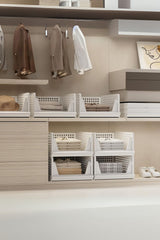 3'lü Beyaz Modüler Raf Seti – Kayar Mekanizmalı Dolap İçi Düzenleyici