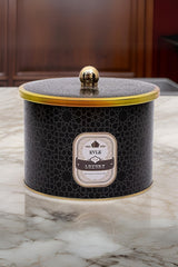 Evle yuvarlak kutu, topuz kulplu, siyah dış yüzey, 2,9 lt hacim