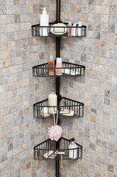 Paslanmaz Aluminyum 4 Raflı Yaylı Banyo Köşe rafı Siyah