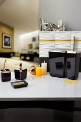 Toskana Banyo Seti / Şeffaf Siyah-Altın Çerçeve