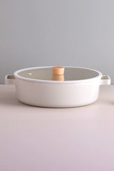 Fika Cam Kapaklı Alüminyum Sığ Tencere 30 cm Bej