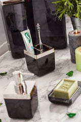 Toskana Banyo Seti / Şeffaf Siyah-Altın Çerçeve