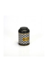 Yuvarlak kutu, kubbe kapak, 9 cm çapında, 11 cm yüksekliğinde, siyah ve desenli