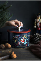 Yuvarlak kutu, topuz kulplu, renkli desenli, 17,5 cm çapında, 2,9 lt hacminde