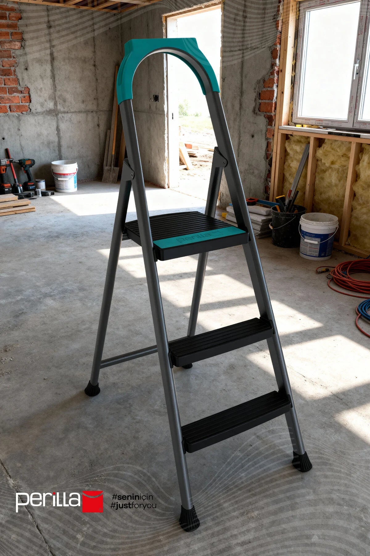 Riser 2+1 Merdiven | 150 KG Taşıma Kapasiteli, Kaymaz Basamaklı