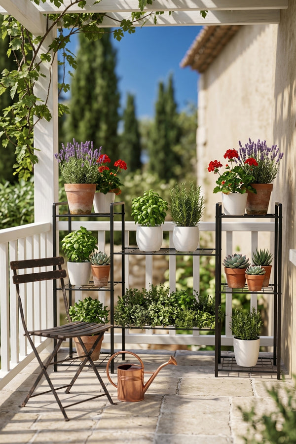 Evle 8 Raflı Metal Saksılık Çok Katlı Çiçek Standı Balkon Salon Bitki Rafı Siyah 30x125x83 cm