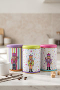 Evle 3 Parça Yuvarlak Metal Dekoratif Kutu 9 cm x 14 cm / Neon Nutcracker