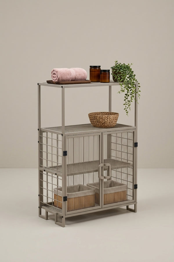 Evle 4 Raflı 2 Kapaklı Metal Dolap Çok Amaçlı Banyo Mutfak Kiler Düzenleyici 33x68,5x91,5 cm