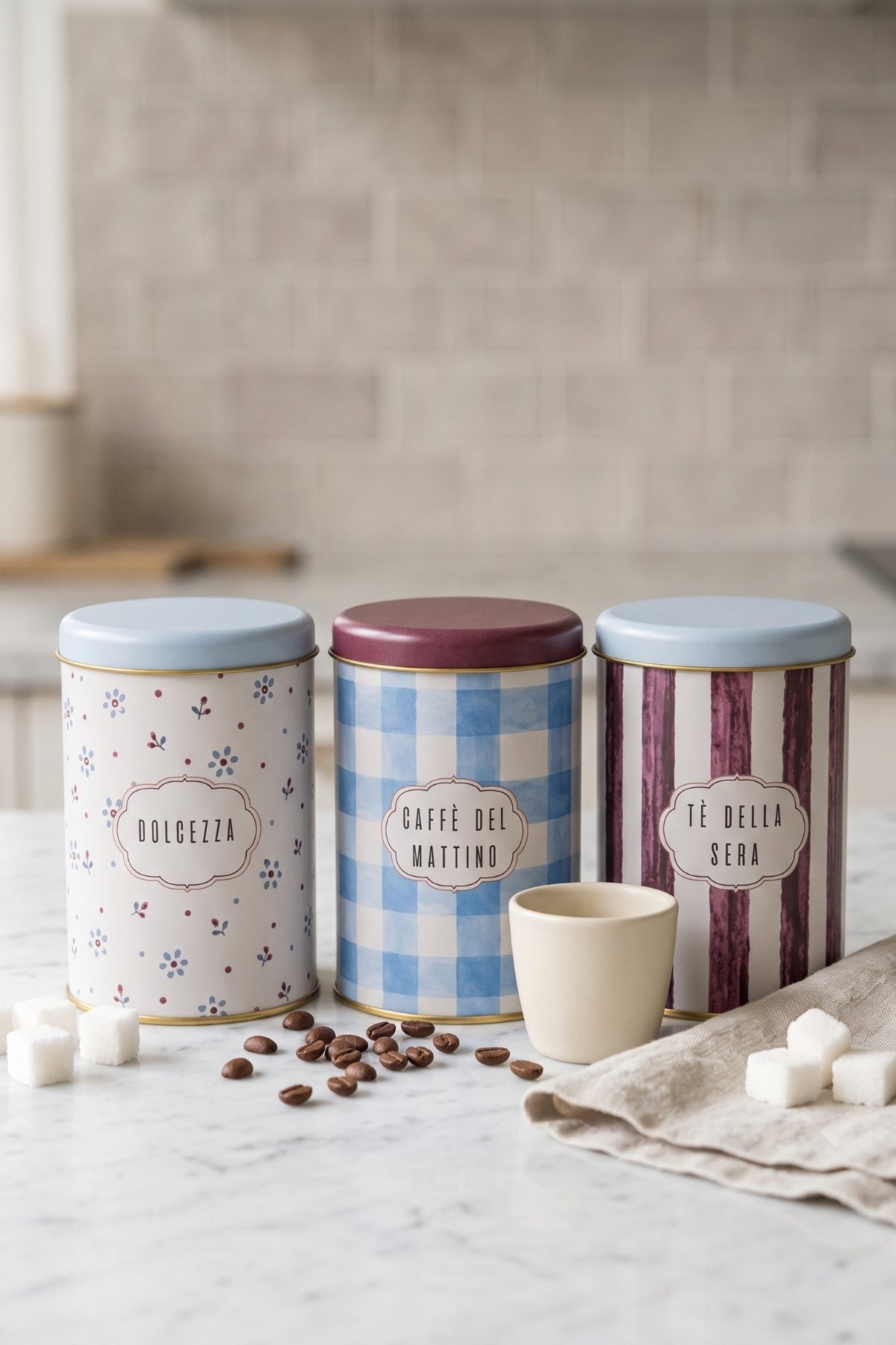 Evle 3 Parça Yuvarlak Metal Dekoratif Kutu 9 cm x 14 cm / Damson