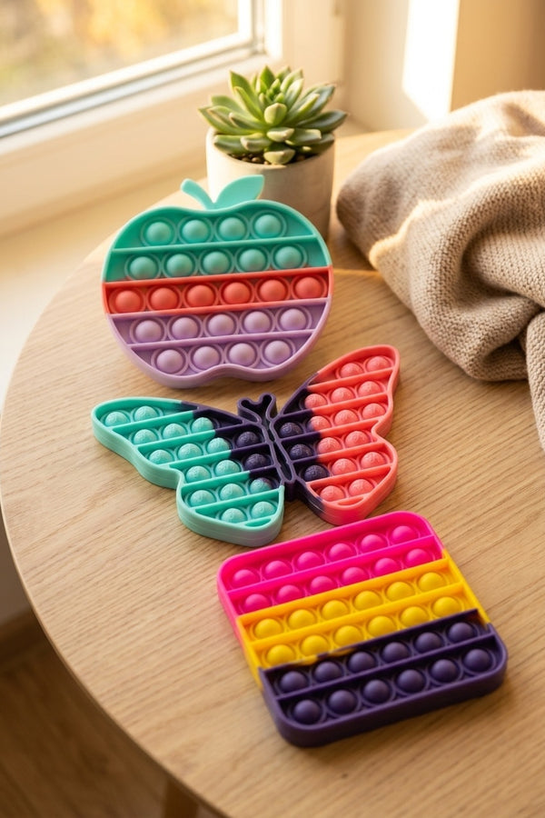 Pop It 3'lü Set Elma Kelebek Kare Push Pop Bubble Duyusal Stres Oyuncağı Fidget Çocuk Oyuncak