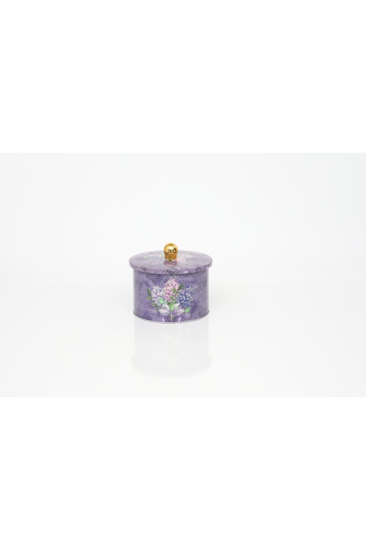 Ef141-28 Flower Purple Desenli Yuvarlak Metal Saklama Kabı 14 Cm