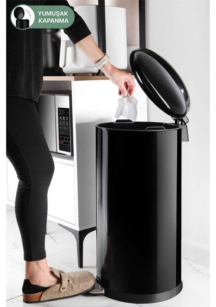 Evle Primanova Bombe Kapaklı Çöp Kovası 30 Lt. Siyah Iç Kısım Siyah