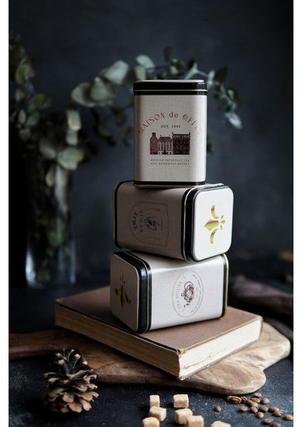 Evle Kare Metal Saklama Kabı 75x75 3 Lü Set Tea Coffee Sugar