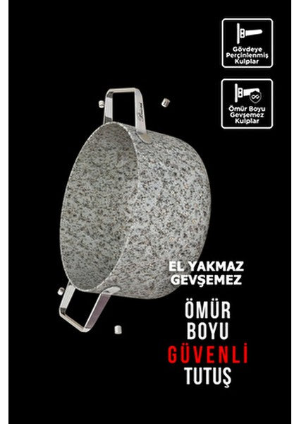 Stone-Age 26 cm Çizilmez Yanmaz Yapışmaz İndüksiyonlu Basık Tencere