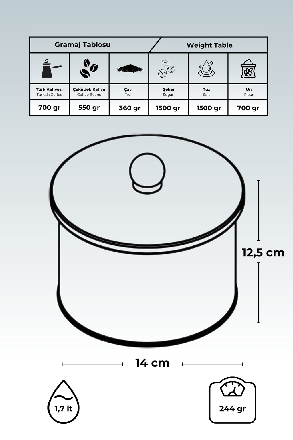 Retro Desenli Yuvarlak Metal Saklama Kabı, Erzak Saklama Kabı - Organizer 14 Cm X 12,5 Cm Er142-u6