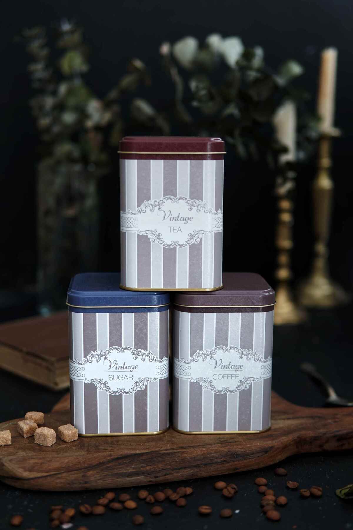 Evle Kare Metal Saklama Kabı 87x87X125, 3 Lü Set, Elegance