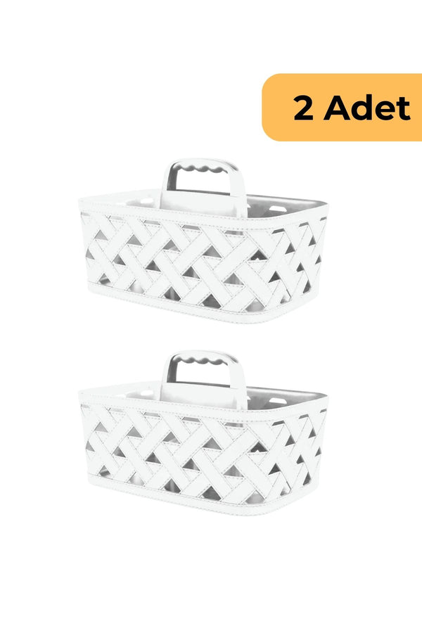 Evle Deri Desenli Saplı Sepet, 2'li Set, Bej