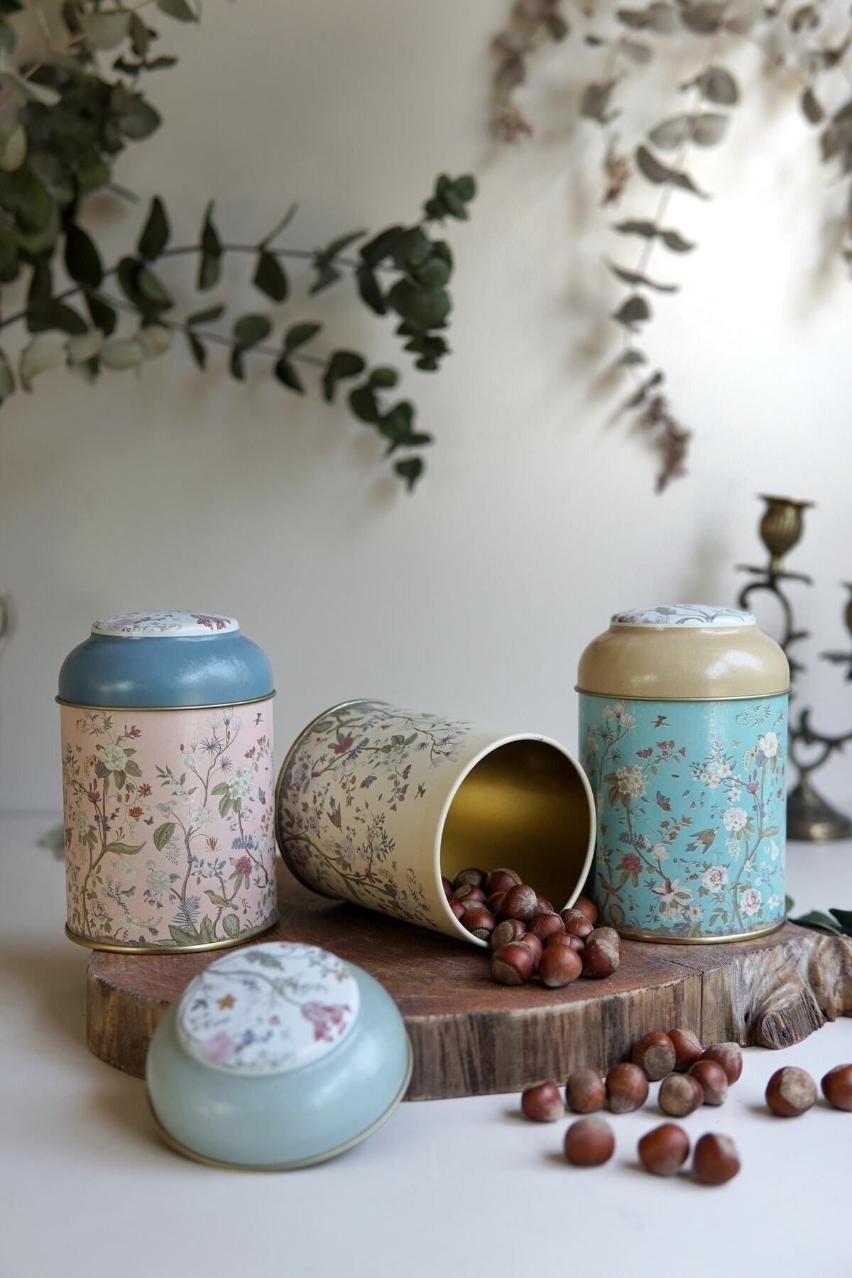 Evle Silindir Metal Saklama Kabı Ø90 3 lü Set, Botanica