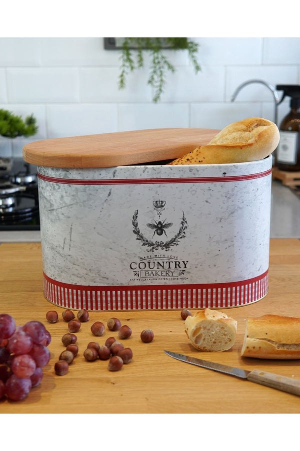 Evle Oval Ekmek Kutusu, Ahşap Kapak, 10,4 lt, Country Bakery