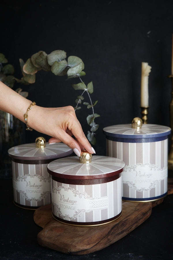 Evle Yuvarlak Kutu Ø140, Topuz Kulp, 3 lü Set, Elegance