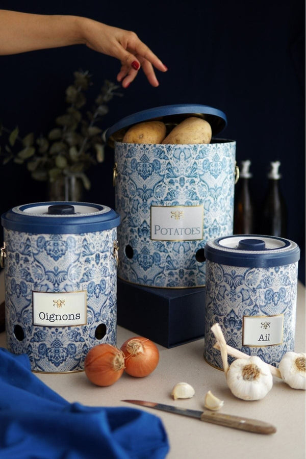 Evle Patates Soğan Sarımsak Saklama Kabı 3 lü Set, Azulejos