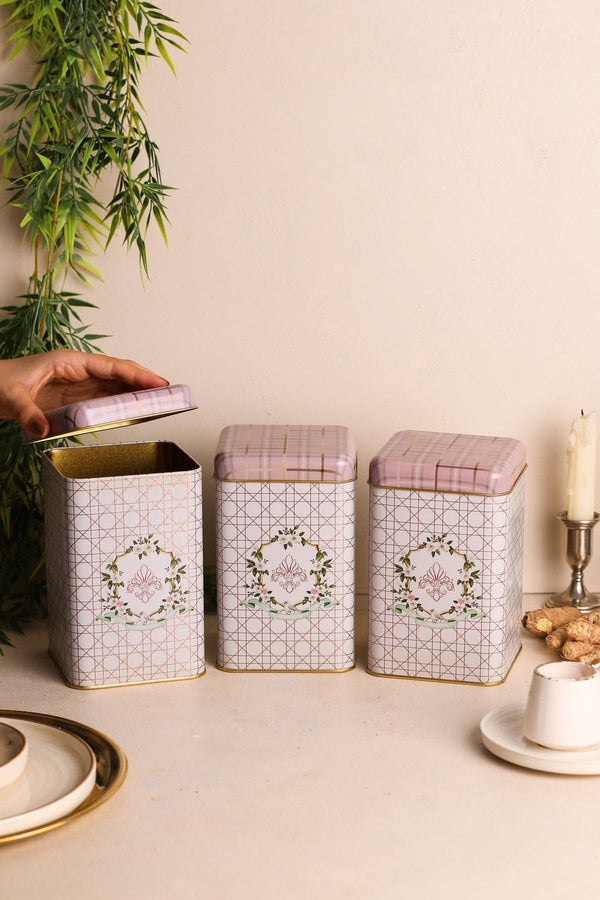 Evle Kare Saklama Kabı 105x105x160 3 lü Set, Rosy