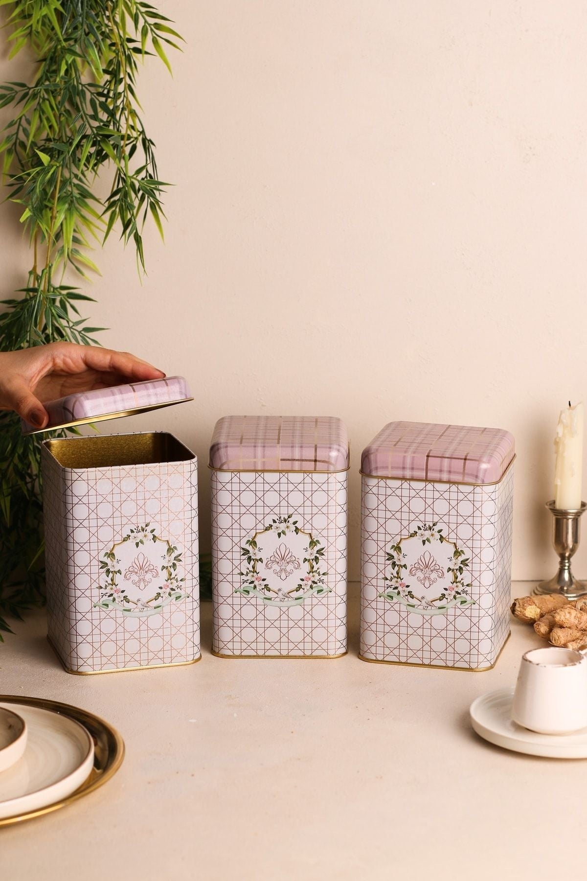 Evle Kare Saklama Kabı 105x105x160 3 lü Set, Rosy