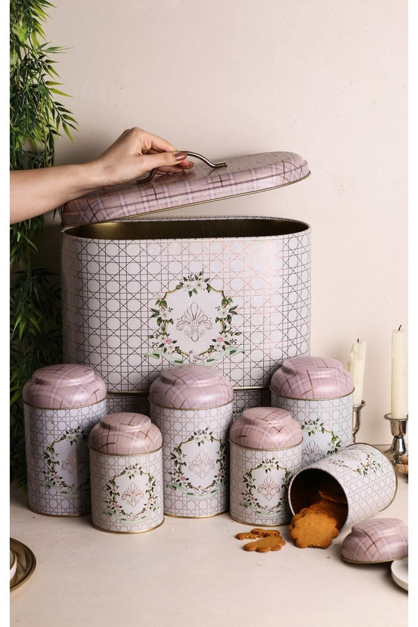 Evle Oval Ekmek Kutusu 7 li Set, Rosy